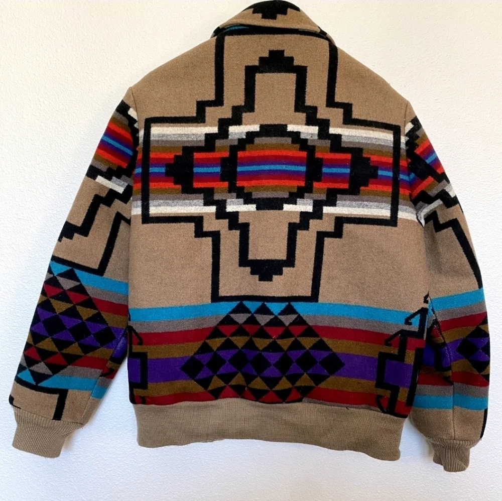 Pendleton Sophisticates Wool Navajo Bomber Beige Black Red Blue‎ Size Large